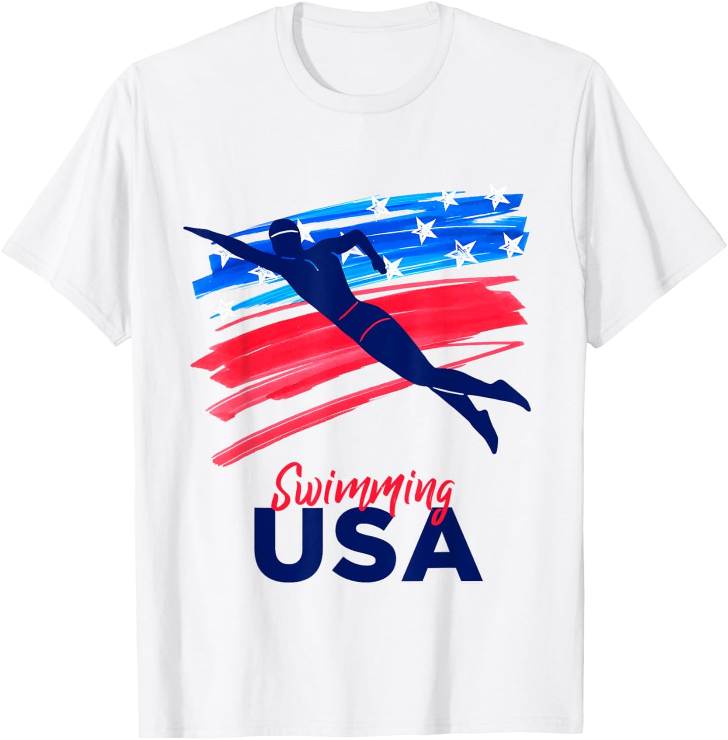Swimming Support Team Flag USA Pool Swimmer American T-Shirt - T-Shirt | White