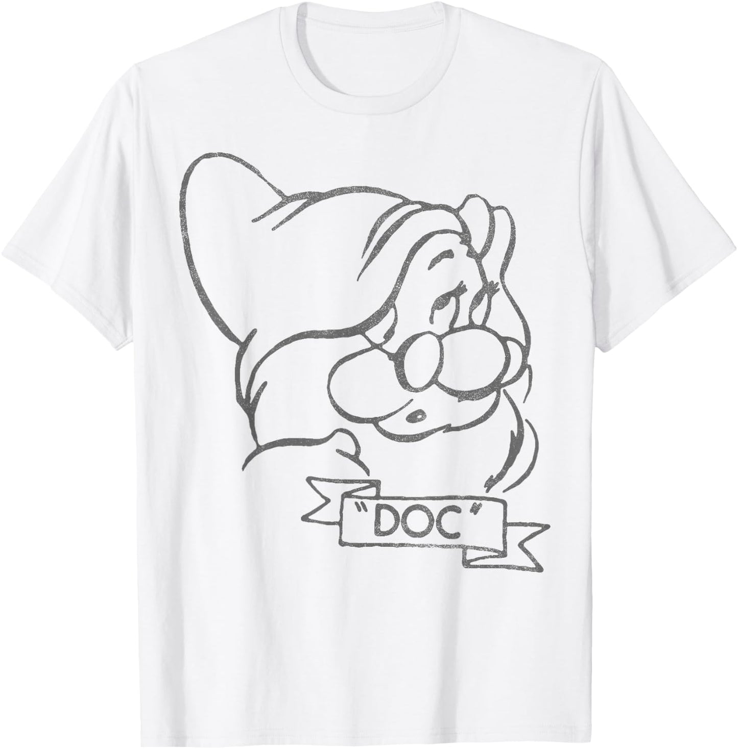 Disney Snow White Doc Line Art Big Face T-Shirt - T-Shirt | White