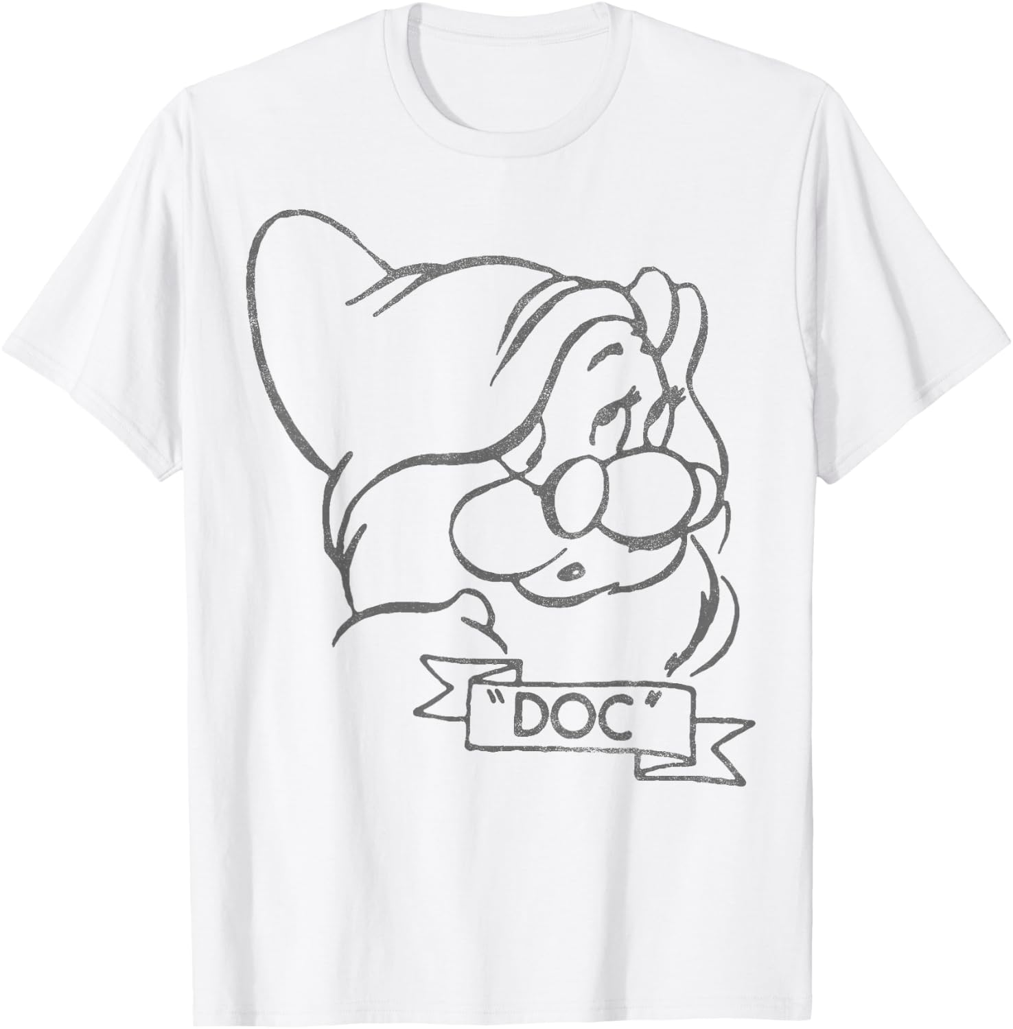 Disney Snow White Doc Line Art Big Face T-Shirt - T-Shirt | White