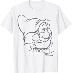 Disney Snow White Doc Line Art Big Face T-Shirt - T-Shirt | White