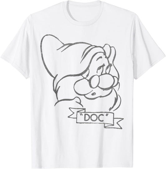 Disney Snow White Doc Line Art Big Face T-Shirt - T-Shirt | White