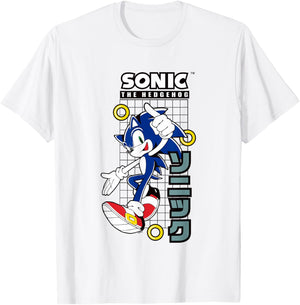 Sonic The Hedgehog Vintage Kanji Action Poster T-Shirt - T-Shirt | White