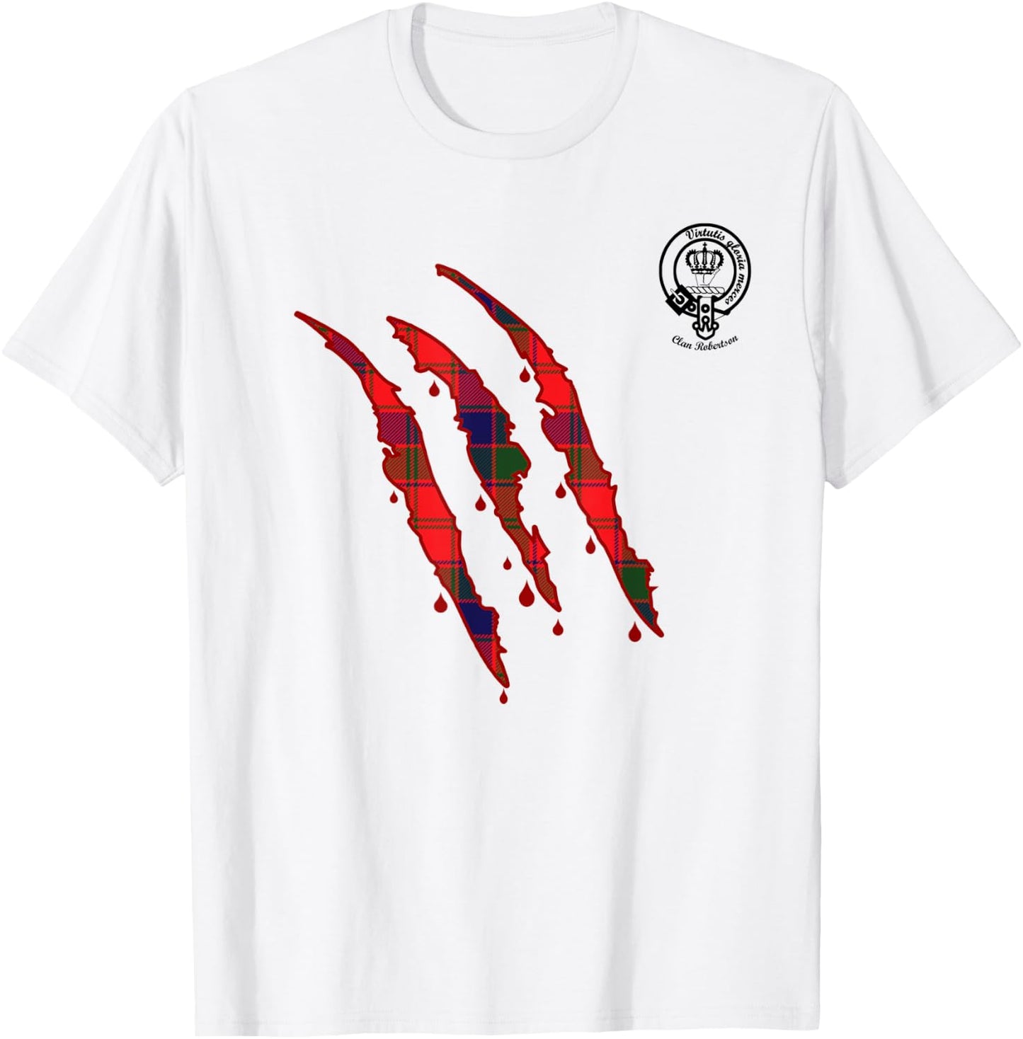 Clan Robertson Claw Marks Surname Tartan Crest T-Shirt - T-Shirt | White