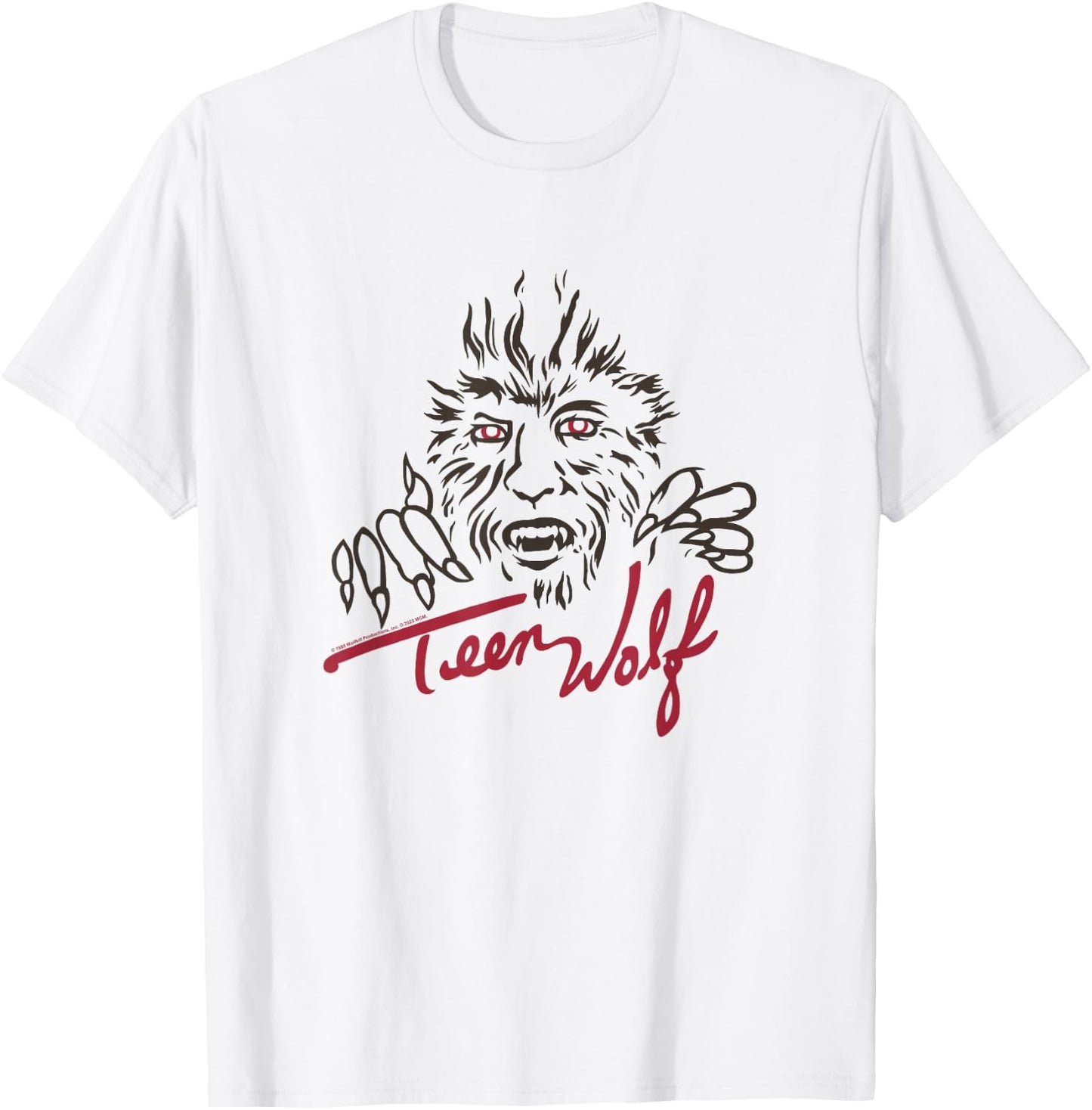 Teen Wolf Retro Vintage Eighties Werewolf Line Art Logo T-Shirt - T-Shirt | White