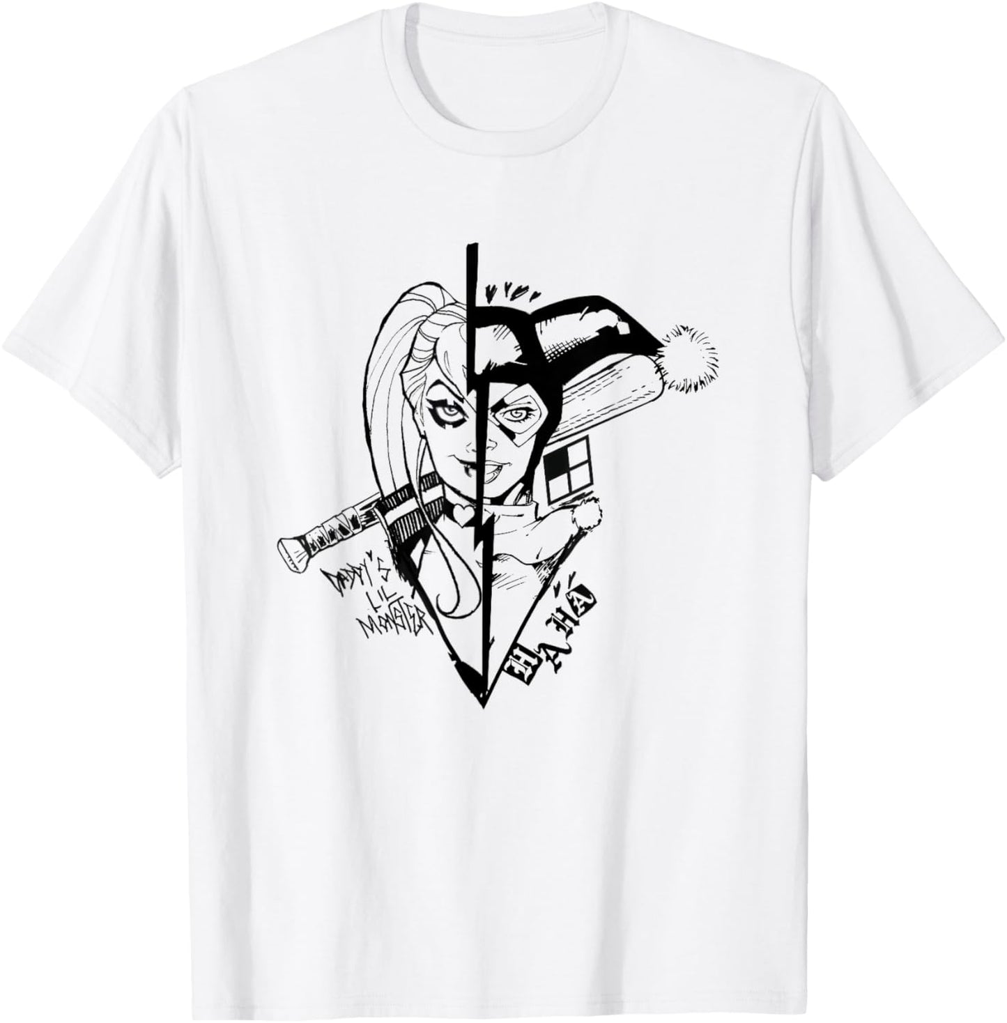 Harley Quinn Iconic Daddy's Lil Monster Split Face Big Logo T-Shirt - T-Shirt | White
