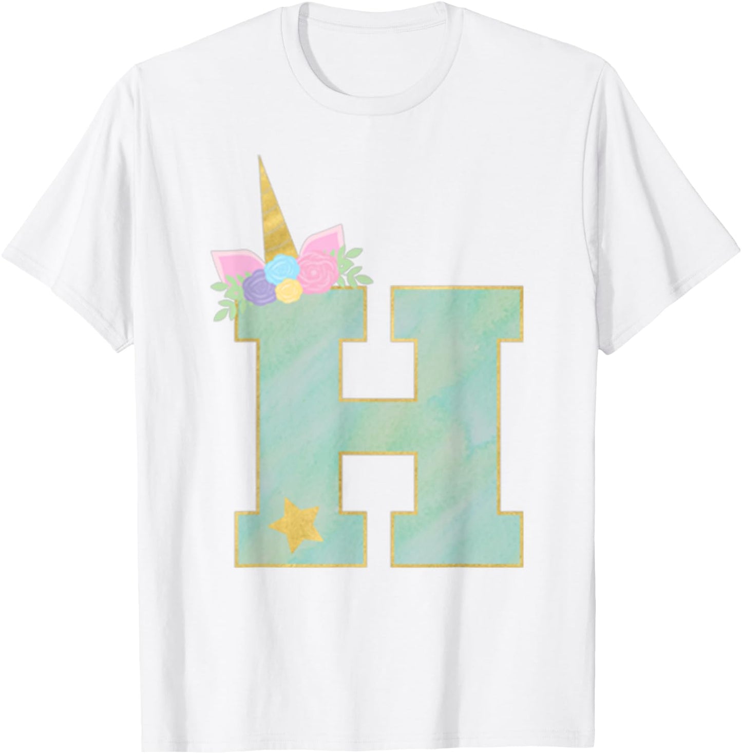 Initial Letter H Unicorn Monogram for Girls Unicorn Birthday T-Shirt - T-Shirt | White