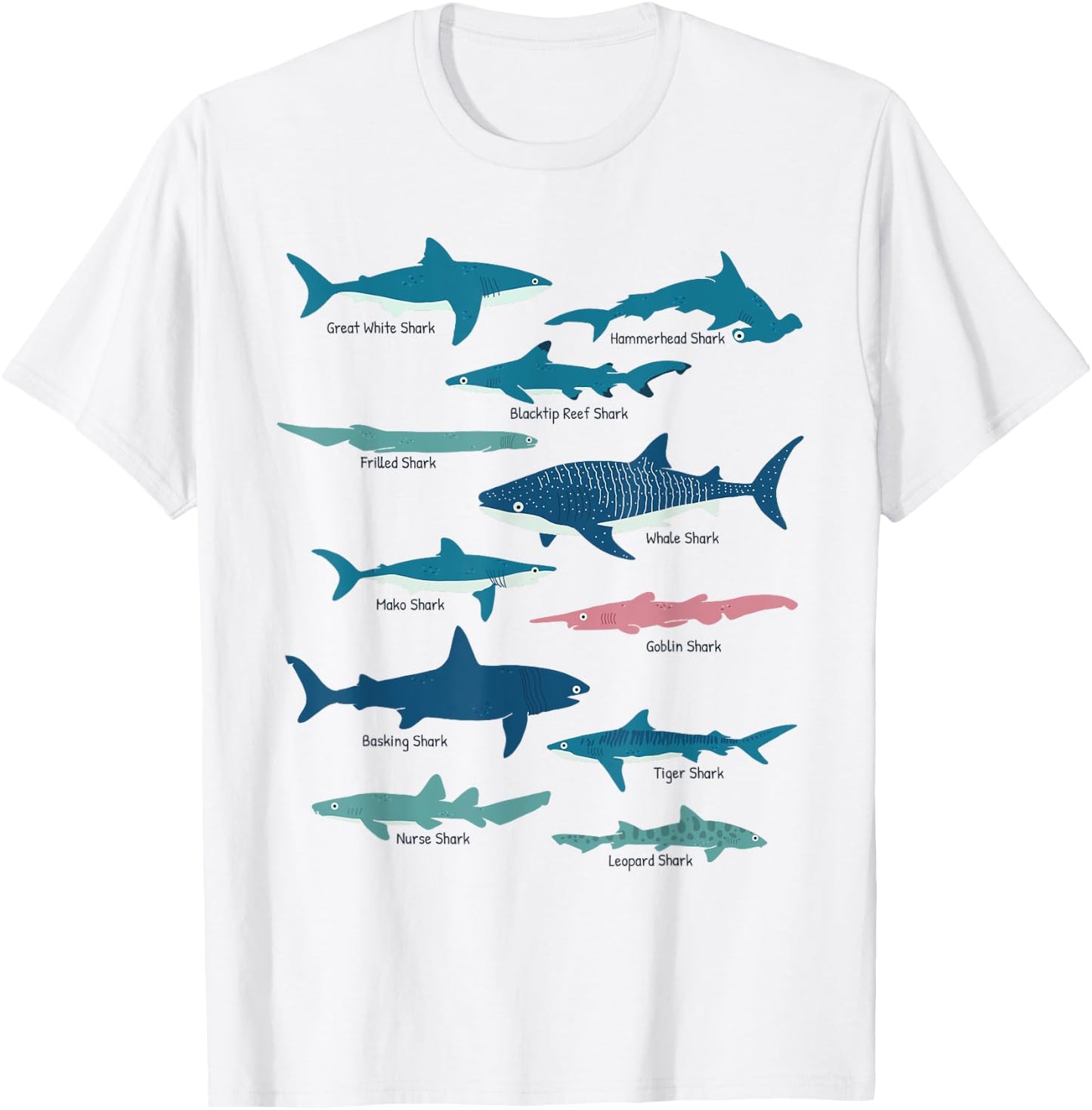 Types Of Sharks Educational Collection Marine Biologists T-Shirt - T-Shirt | White