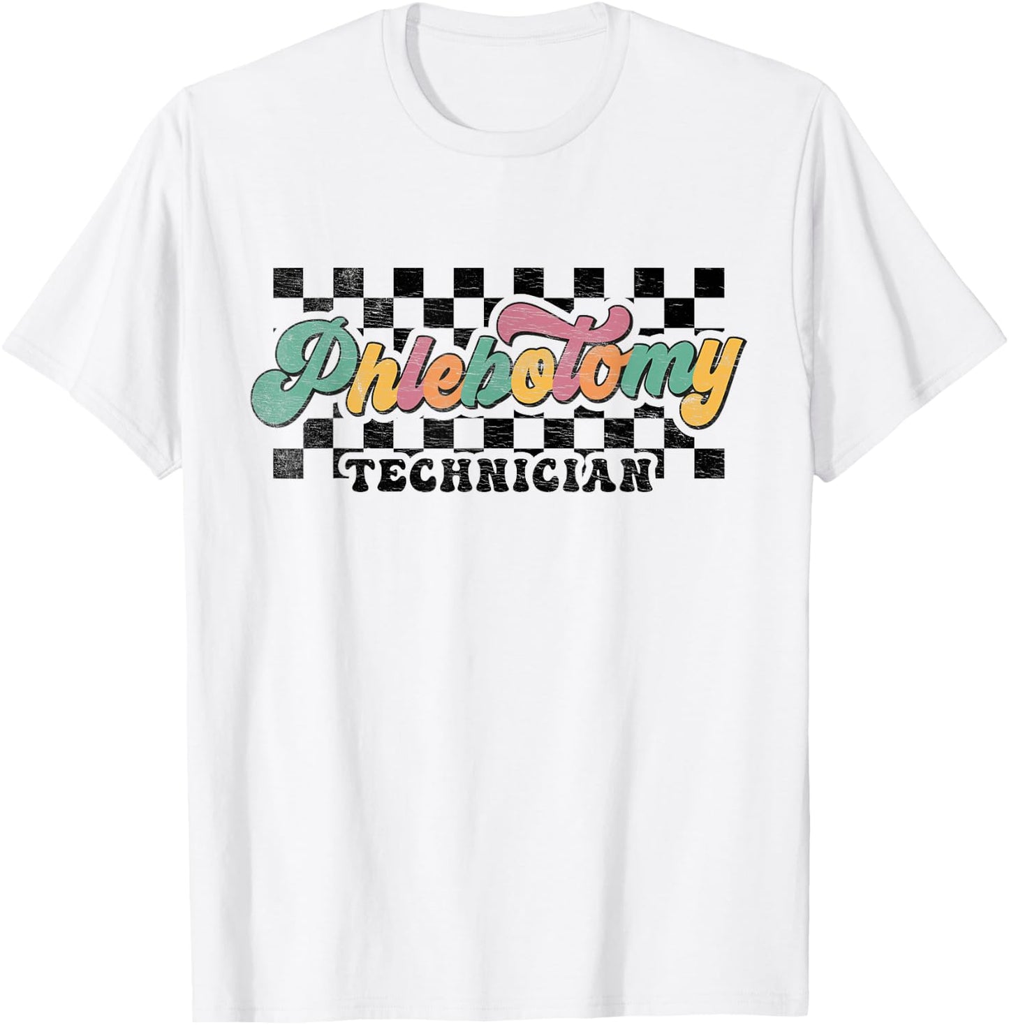 Retro Checkered Phlebotomy Technician Phlebotomist Squad T-Shirt - T-Shirt | White
