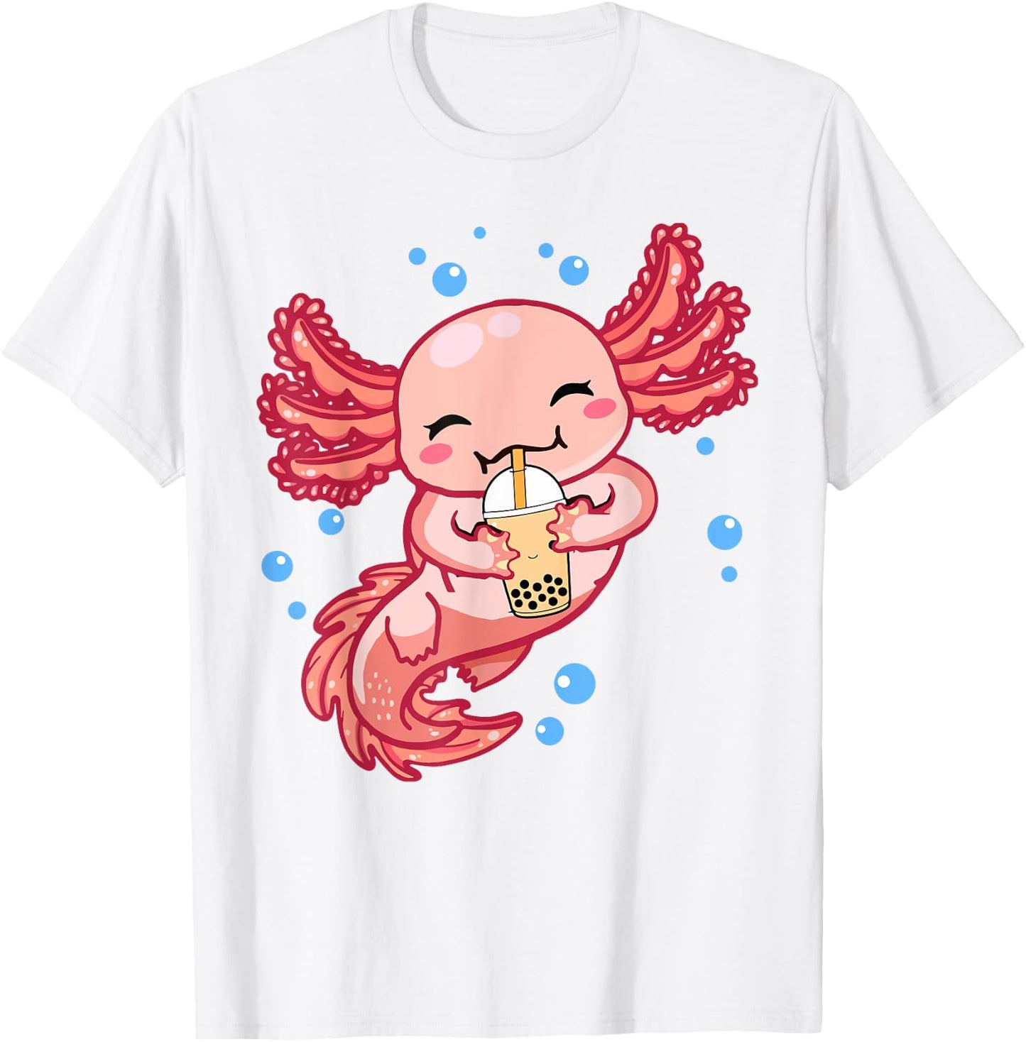 Cute Anime Axolotl Boba Bubble Tea Kids Girls Women Kawaii T-Shirt - T-Shirt | White