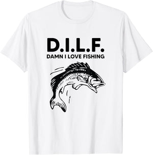 D.I.L.F. Damn I Love Fishing Funny Dad Joke Father's Day T-Shirt - T-Shirt | White