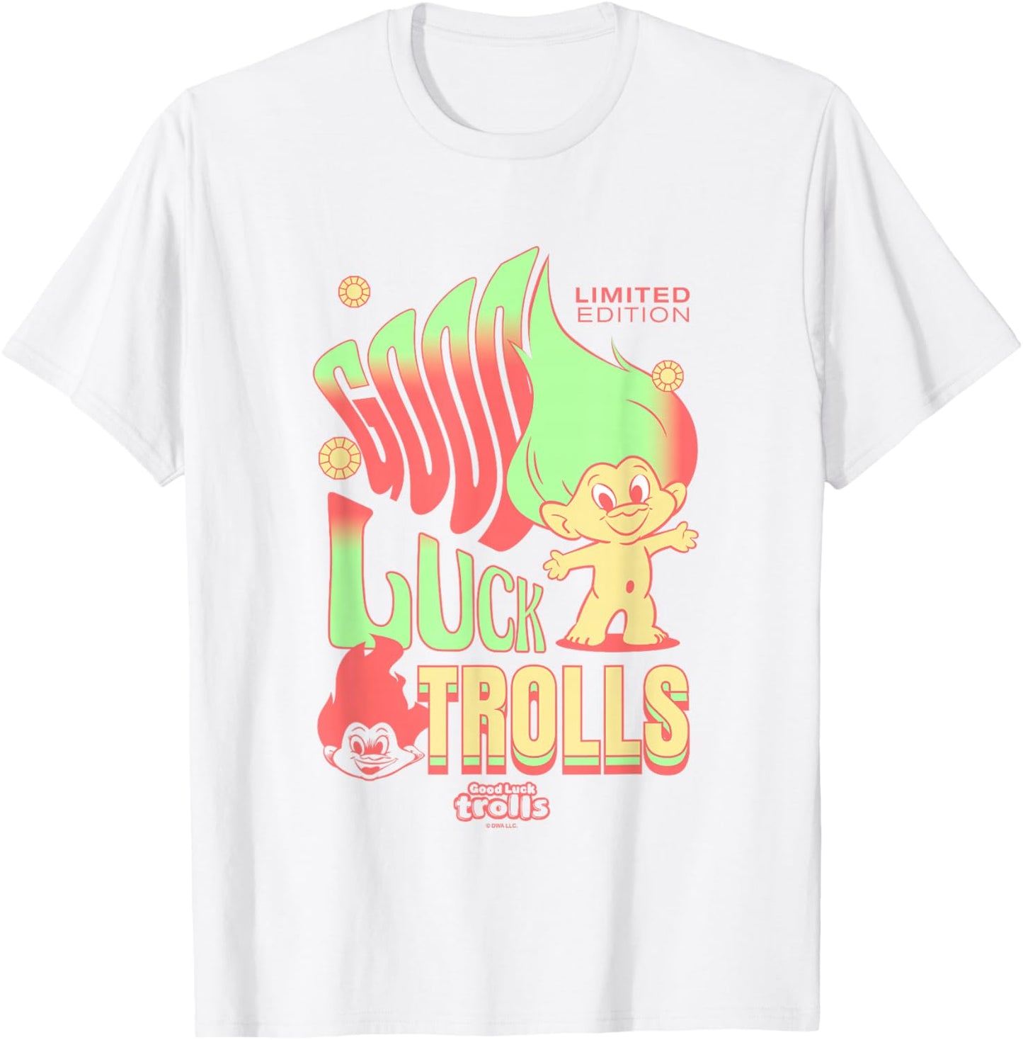 Good Luck Trolls Limited Edition 60's Retro Vibe Chest Logo T-Shirt - T-Shirt | White