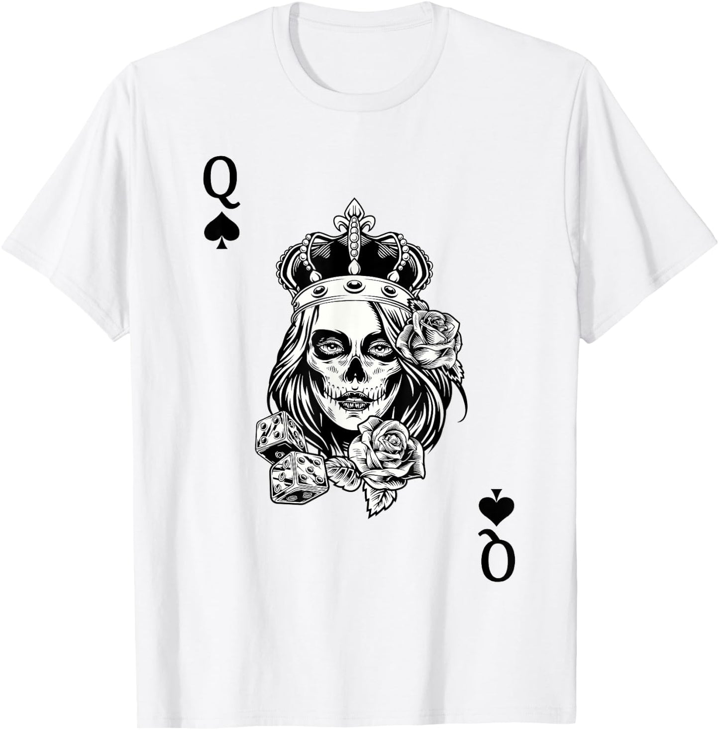 Couple Matching King And Queen of Spades 1/2 Skull Goth Punk T-Shirt - T-Shirt | White