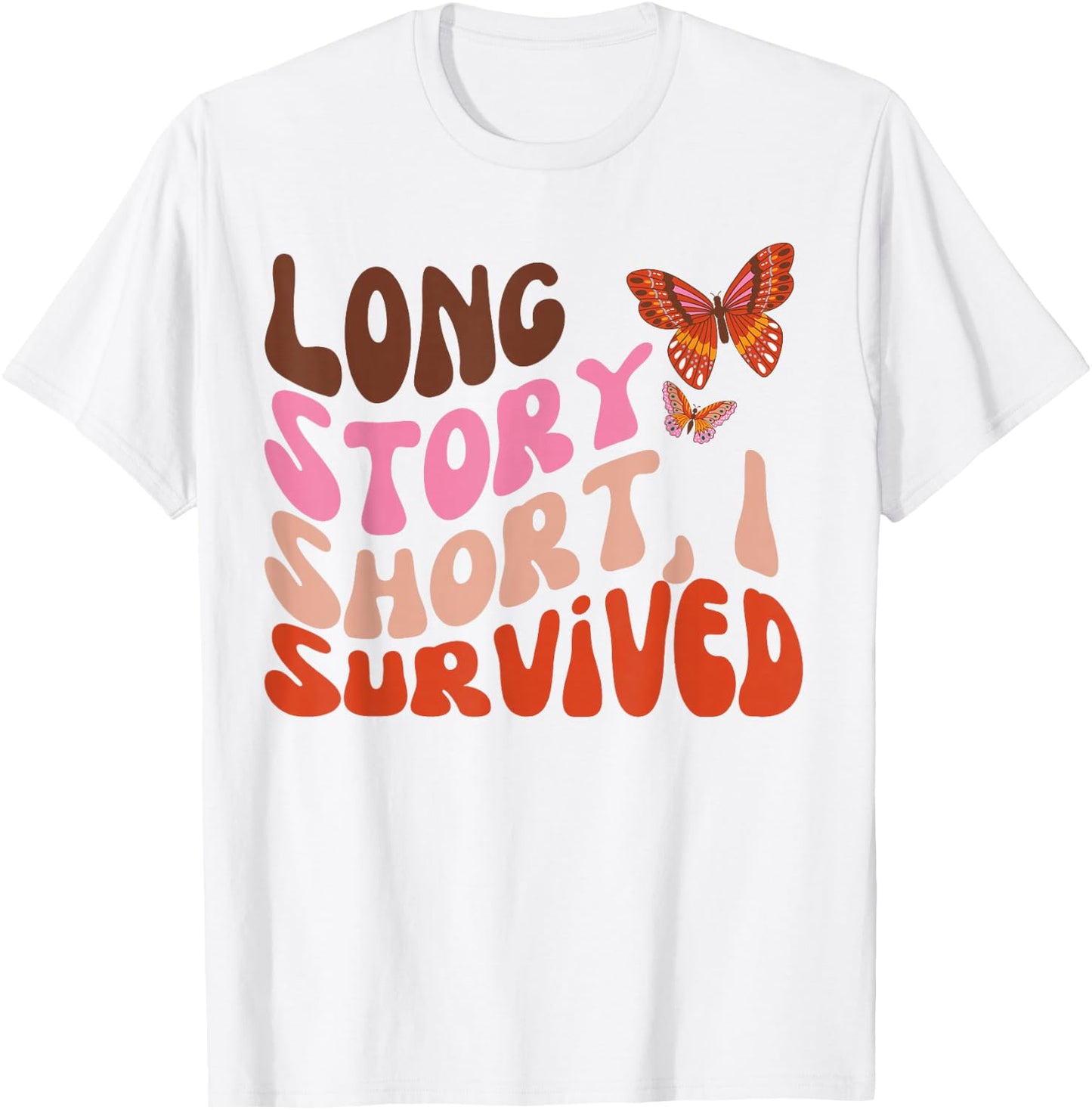 Long Story Short I Survived Butterfly Retro Vintage T-Shirt - T-Shirt | White