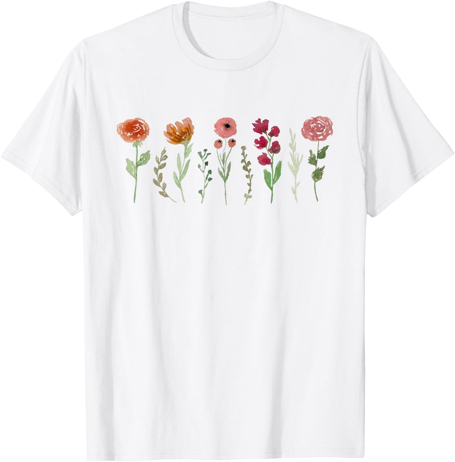 Women's Vintage Flower Casual Boho WildFlower Graphic T-Shirt - T-Shirt | White