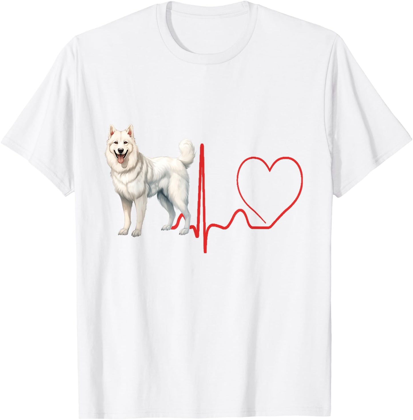American White Shepherd Dog Heartbeat EKG Funny Dogs Lover T-Shirt - T-Shirt | White