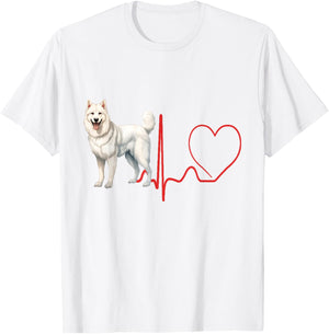 American White Shepherd Dog Heartbeat EKG Funny Dogs Lover T-Shirt - T-Shirt | White