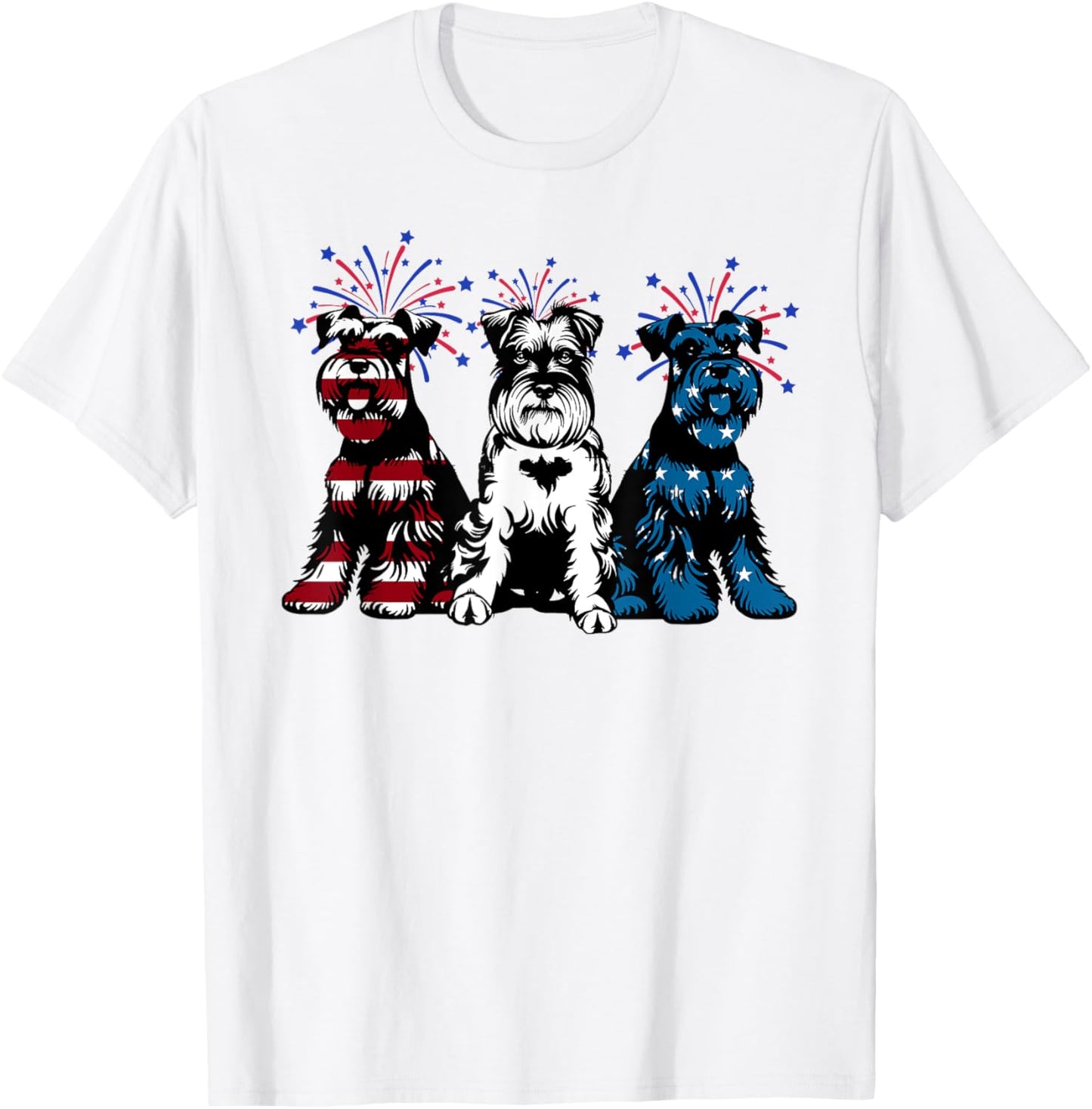 Red White Blue Mini Schnauzer USA Flag Firework 4th Of July Kids Men T-Shirt - T-Shirt | White