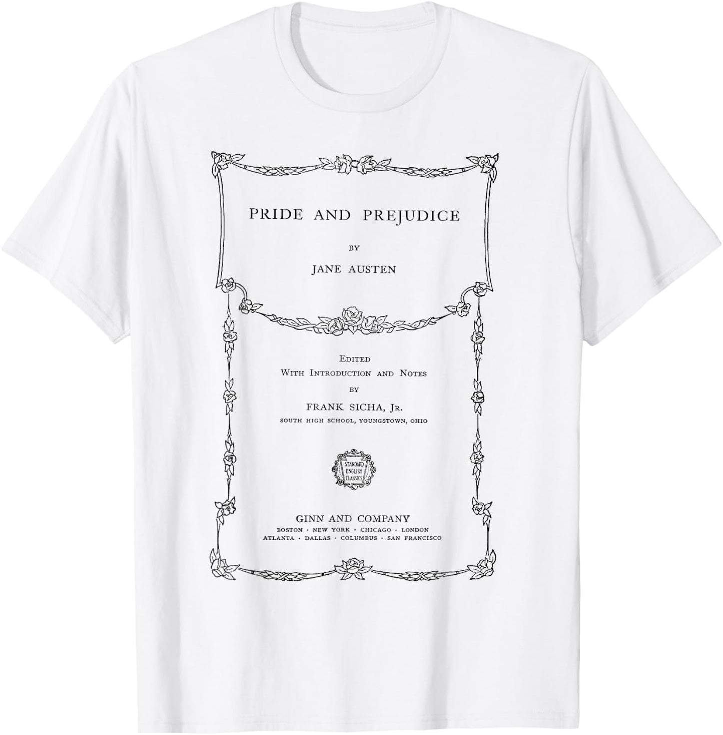 Pride and Prejudice Jane Austen Bookworm Vintage Book Cover T-Shirt - T-Shirt | White