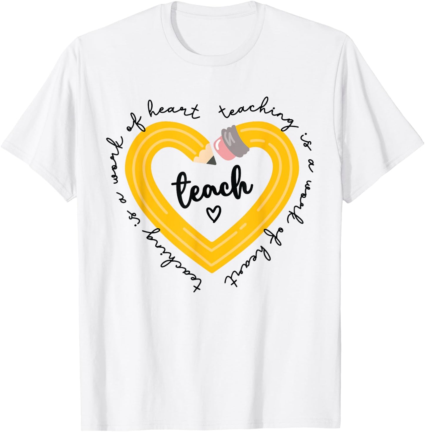 Pencil Retro Teaching Is A Work Of Heart Funny Teacher Life Men Women Kids T-Shirt - T-Shirt | White