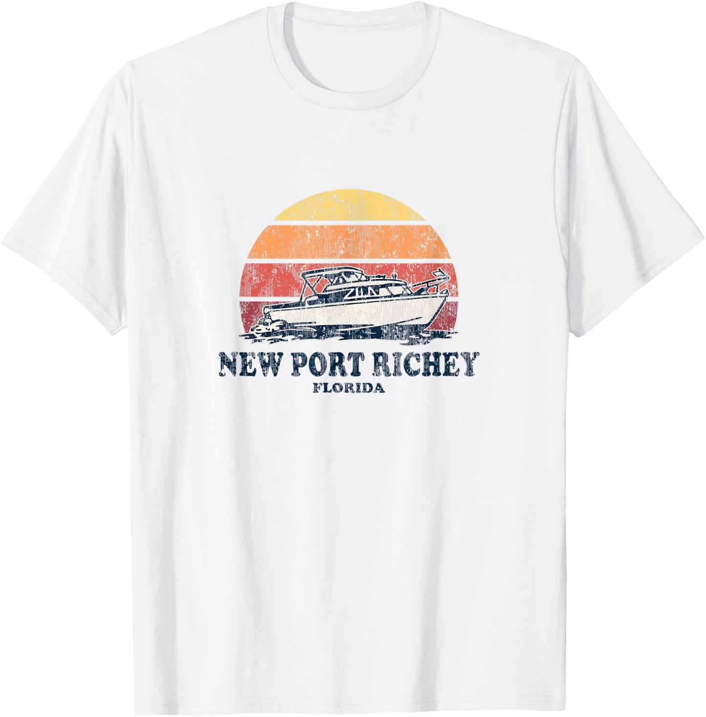 New Port Richey FL Vintage Boating 70s Retro Boat Design T-Shirt - T-Shirt | White
