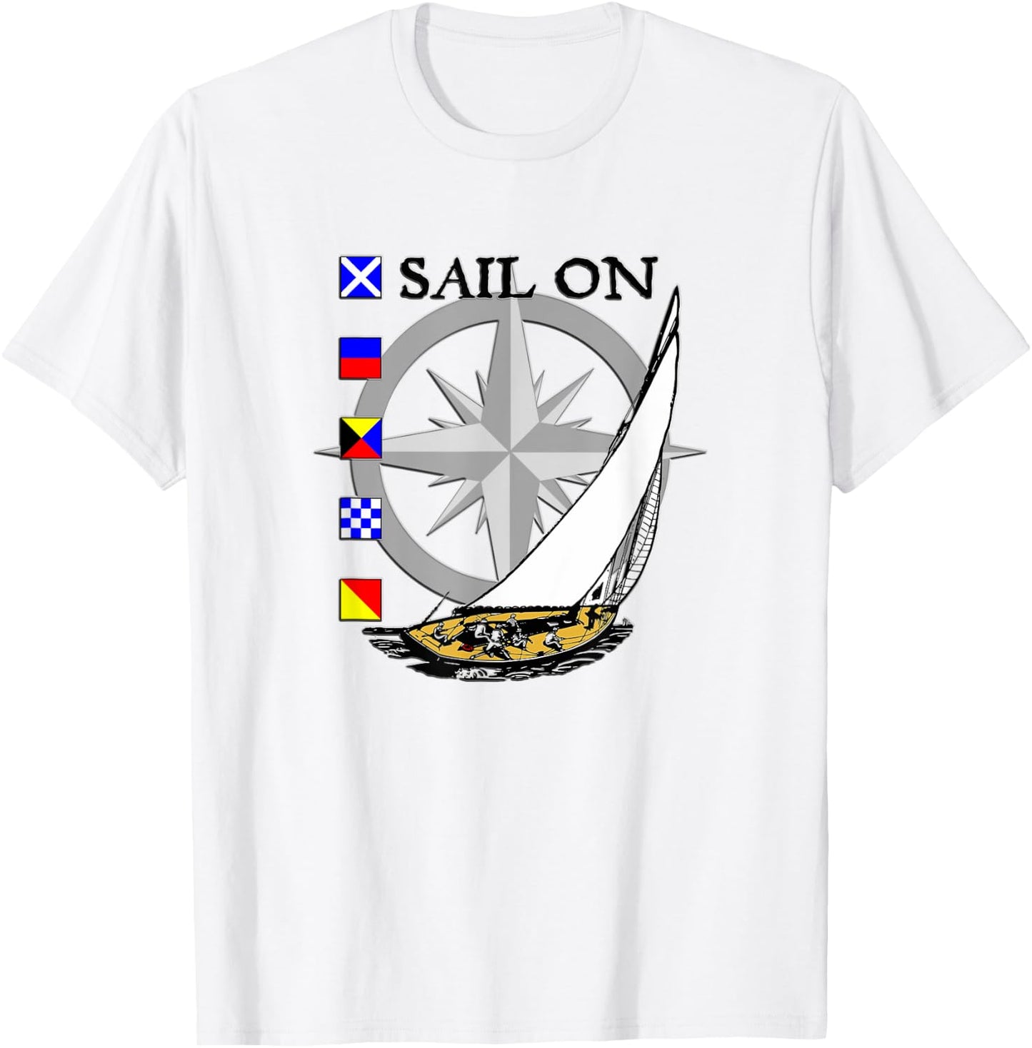 Sailing Racing Boat with Nautical Flags and Compass T-Shirt - T-Shirt | White