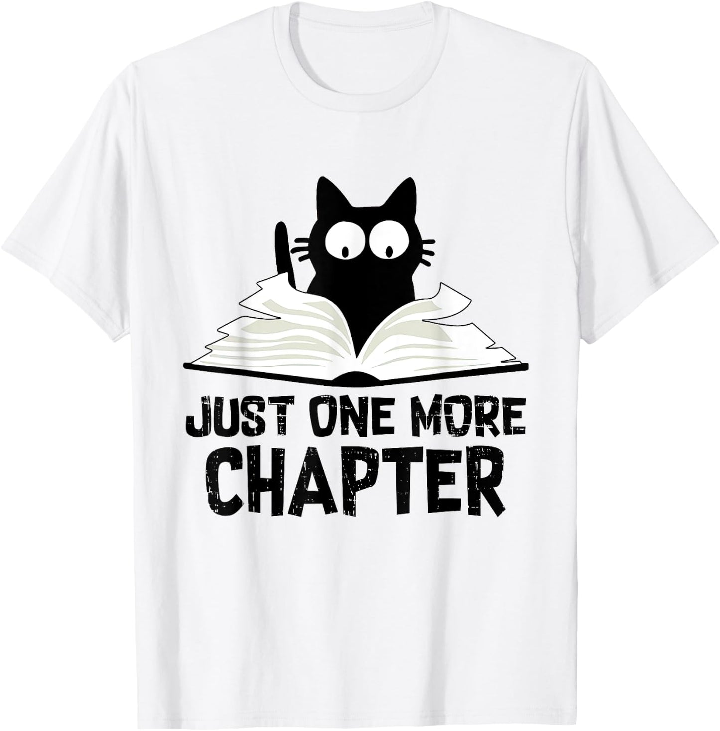Just One More Chapter Cat Funny Love Cat Black Book T-Shirt - T-Shirt | White