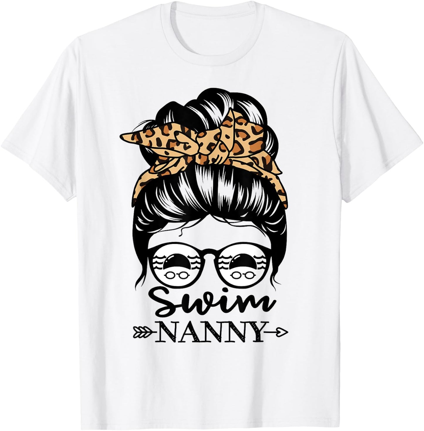 Swim Nanny Messy Bun Hair Funny Swimmer T-Shirt - T-Shirt | White
