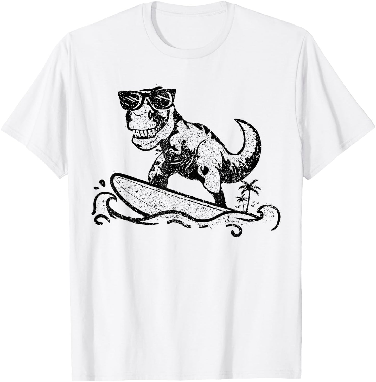 Funny Dinosaur Surfing Surf Surfer Hawaii T-Rex Dino Lover T-Shirt - T-Shirt | White