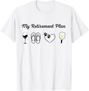 Funny Pickleball Retirement Plan Wine Dog Lover T-Shirt - T-Shirt | White