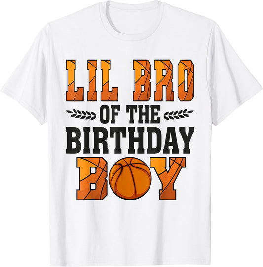 Lil Bro Of The Birthday Boy Basketball Brother 1st Bday T-Shirt - T-Shirt | White