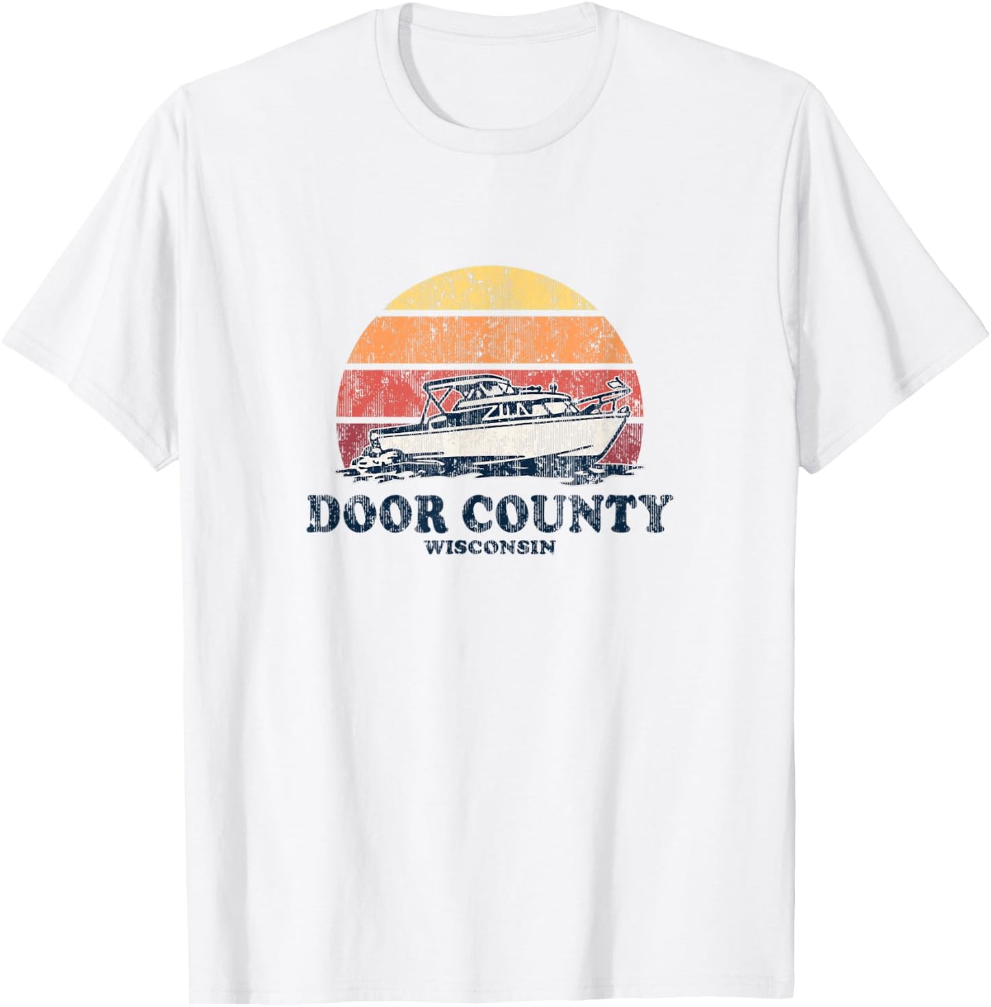 Door County WI Vintage Boating 70s Retro Boat Design T-Shirt - T-Shirt | White