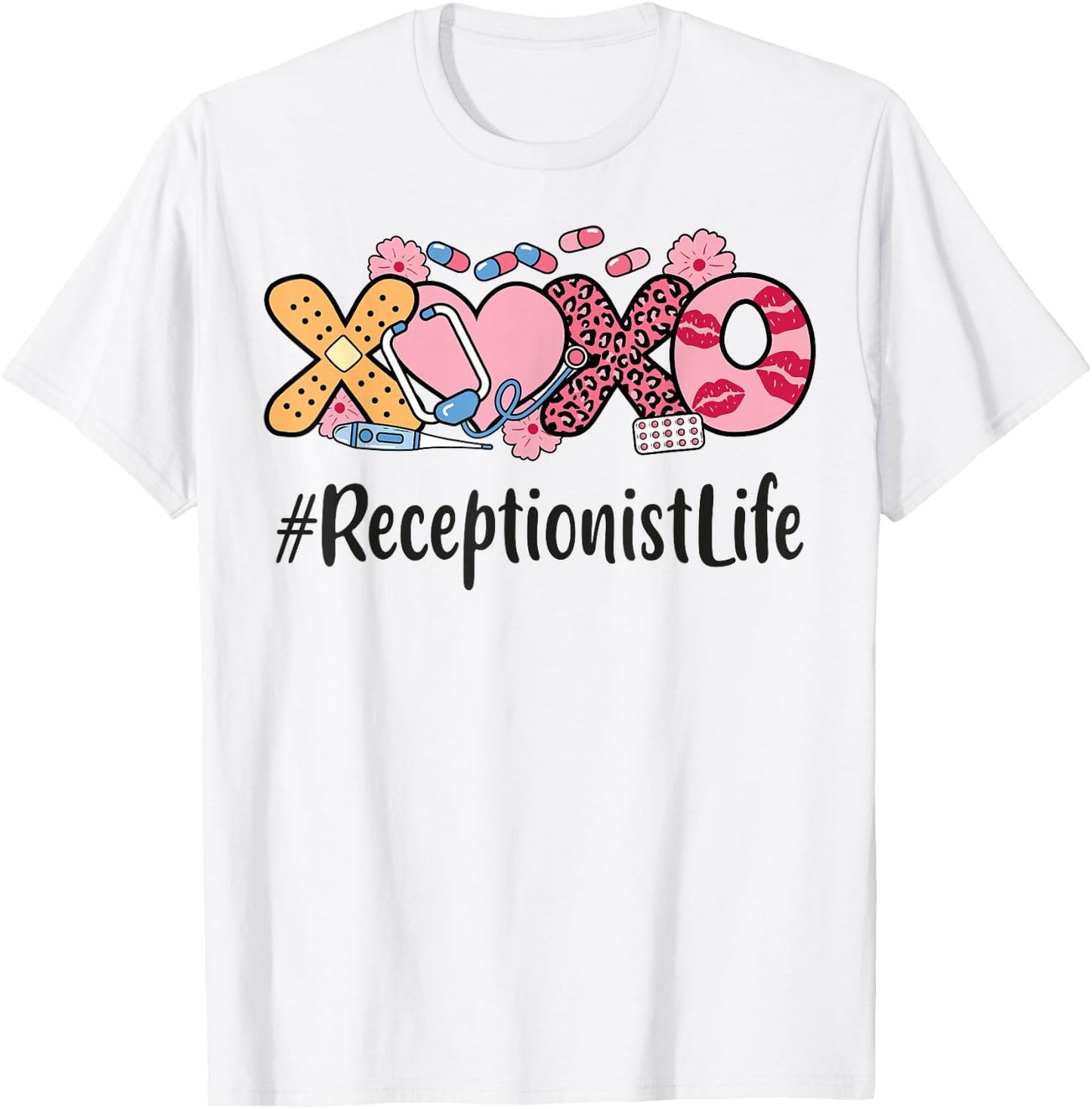 Receptionist Valentines Day Women Stethoscope Appreciation T-Shirt - T-Shirt | White
