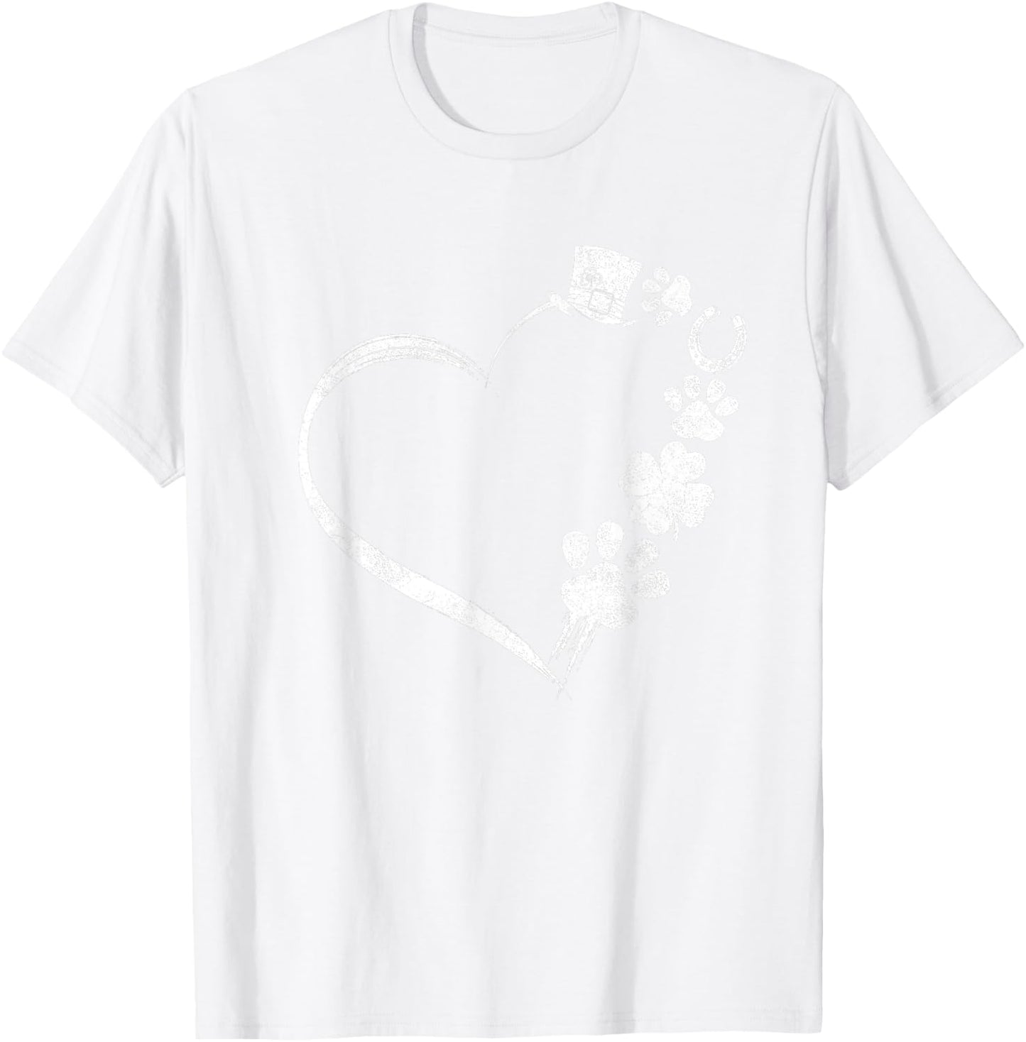 Cute Dogs Paw Shamrock Horseshoe Print Heart St Patricks Day T-Shirt - T-Shirt | White
