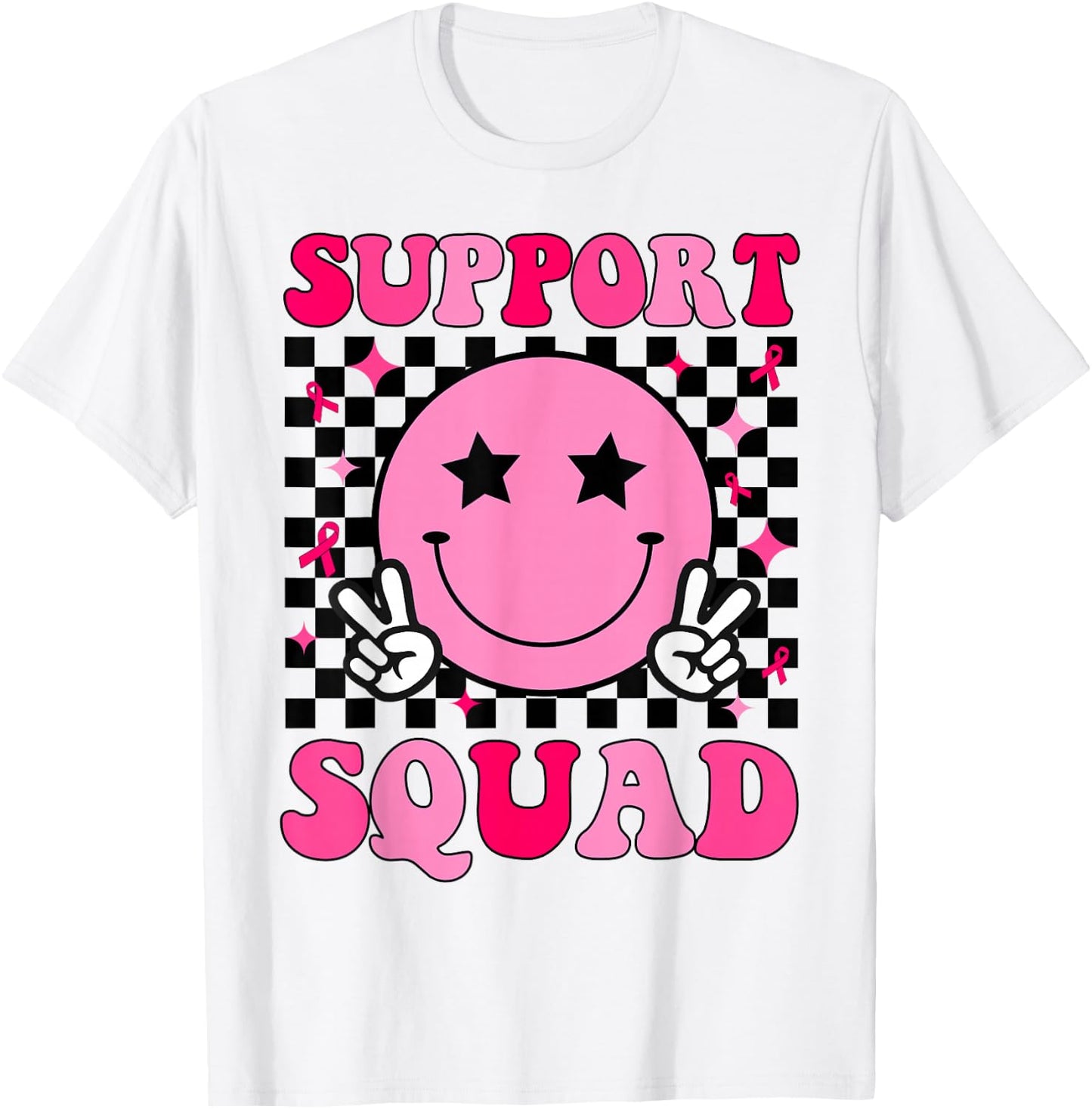 Retro Groovy Support Squad Breast Cancer Awareness T-Shirt - T-Shirt | White