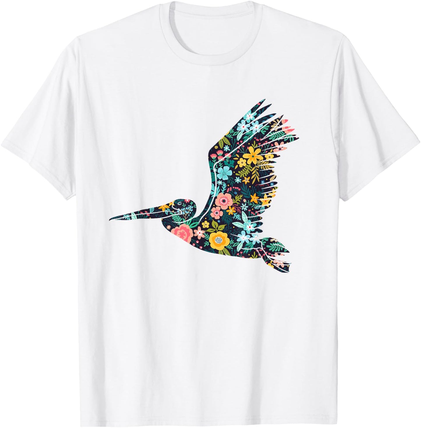 Floral Pelican Silhouette Girls Graphic T-Shirt - T-Shirt | White