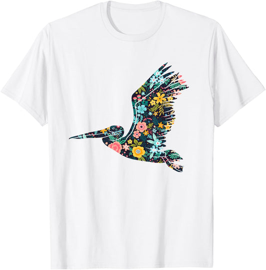 Floral Pelican Silhouette Girls Graphic T-Shirt - T-Shirt | White