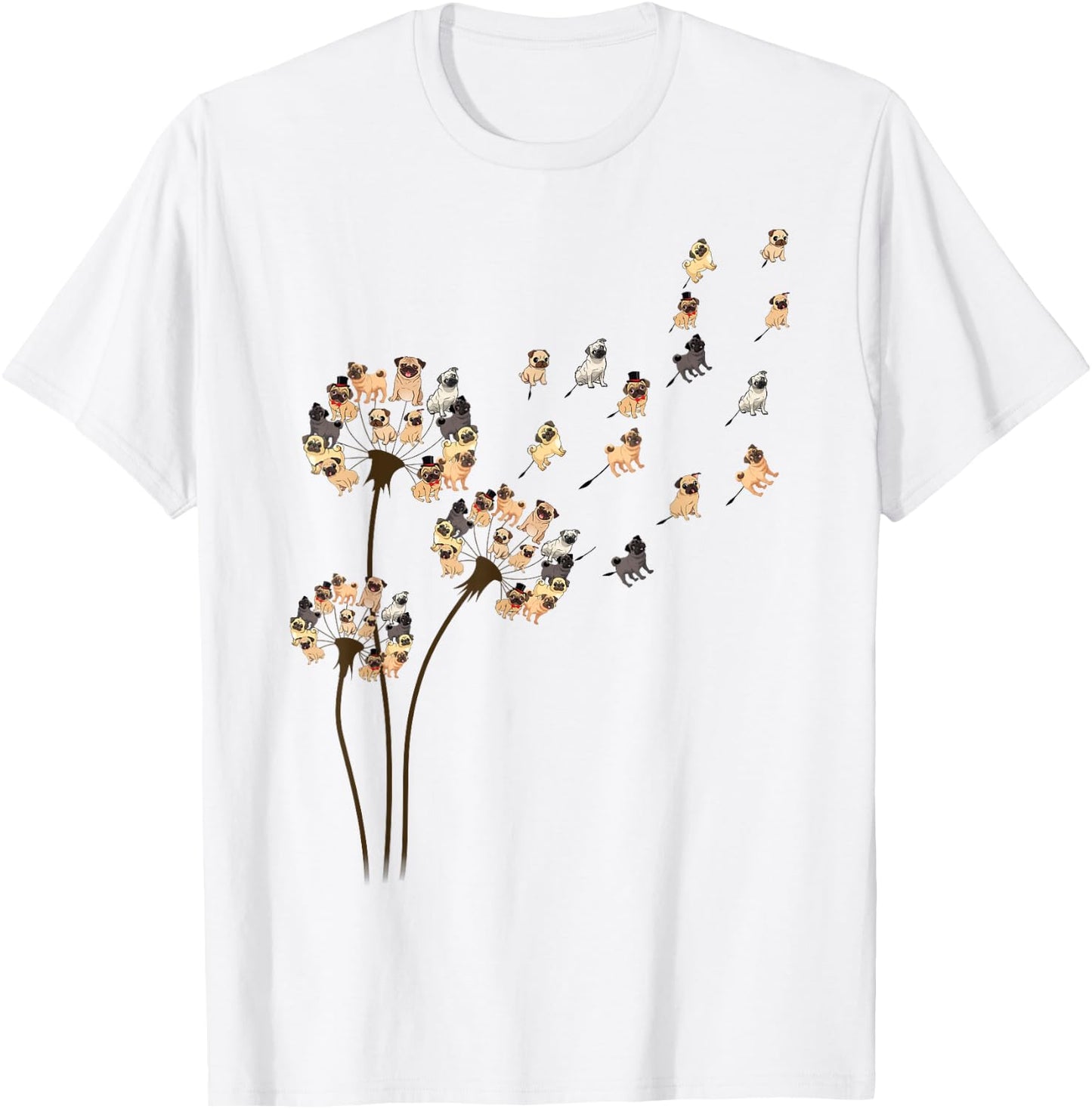 Flower Pug Dogs Dandelion Funny Animal Lovers Men Women Small T-Shirt - T-Shirt | White