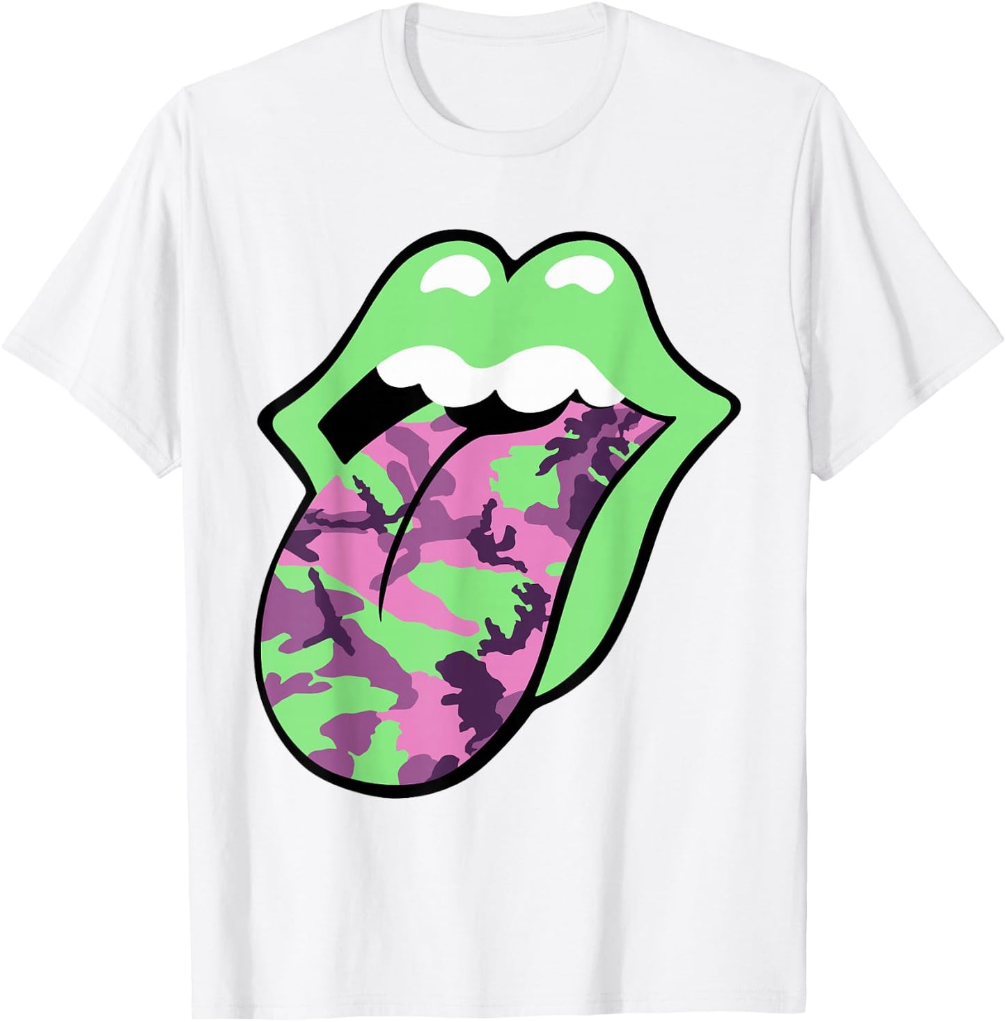 Official Rolling Stones Pink Camo Tongue T-Shirt - T-Shirt | White