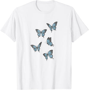 Fifth Sun Blue Butterflies Portraits T-Shirt - T-Shirt | White