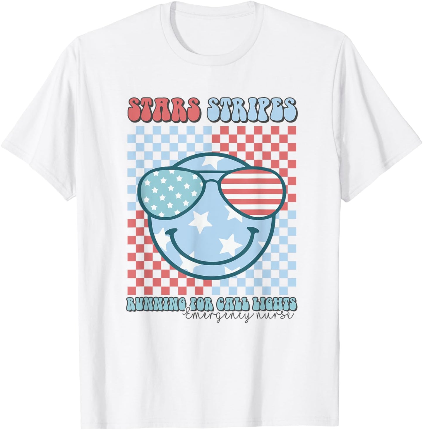 ER Nurse 4th Of July Emergency Room Groovy Smile Patriotic T-Shirt - T-Shirt | White