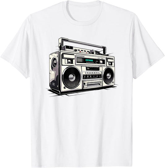 Ghetto Blaster Hip Hop 80's 90's Street Gangster Rap Lover T-Shirt - T-Shirt | White