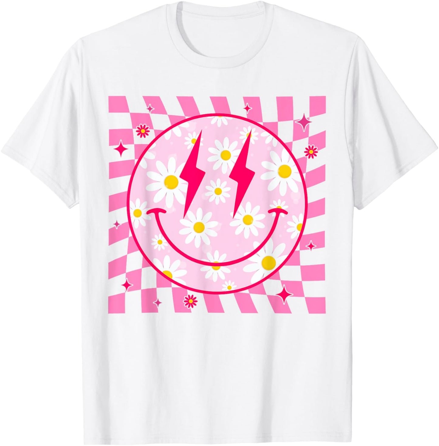 Happy Face Daisy Flower Shirt Preppy Aesthetic Smile Face T-Shirt - T-Shirt | White