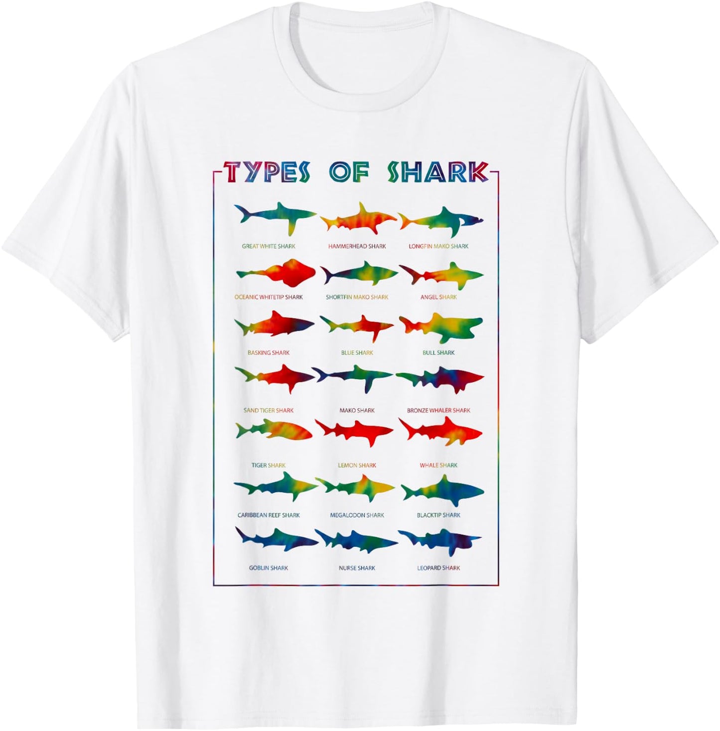 21 Types of Shark | Tie Dye Marine Biology s Gift T-Shirt - T-Shirt | White