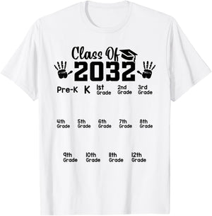 Class of 2032 Grow With Me Handprint Pre-k 12th Grade T-Shirt - T-Shirt | White