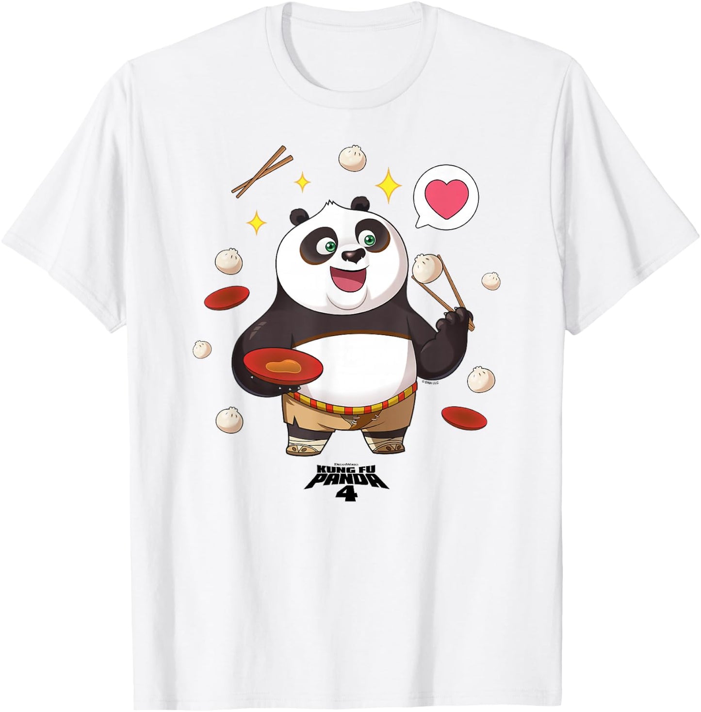 Kung Fu Panda 4 Cute Chibi Po Eating Dumplings T-Shirt - T-Shirt | White