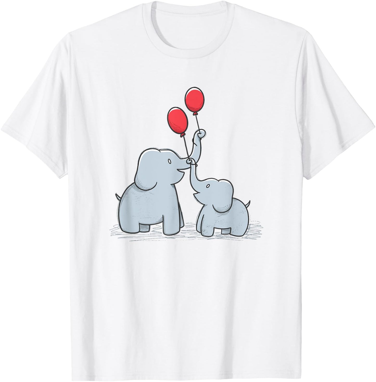 Elephant Happy Family Doodle Balloons Wildlife Cute T-Shirt - T-Shirt | White