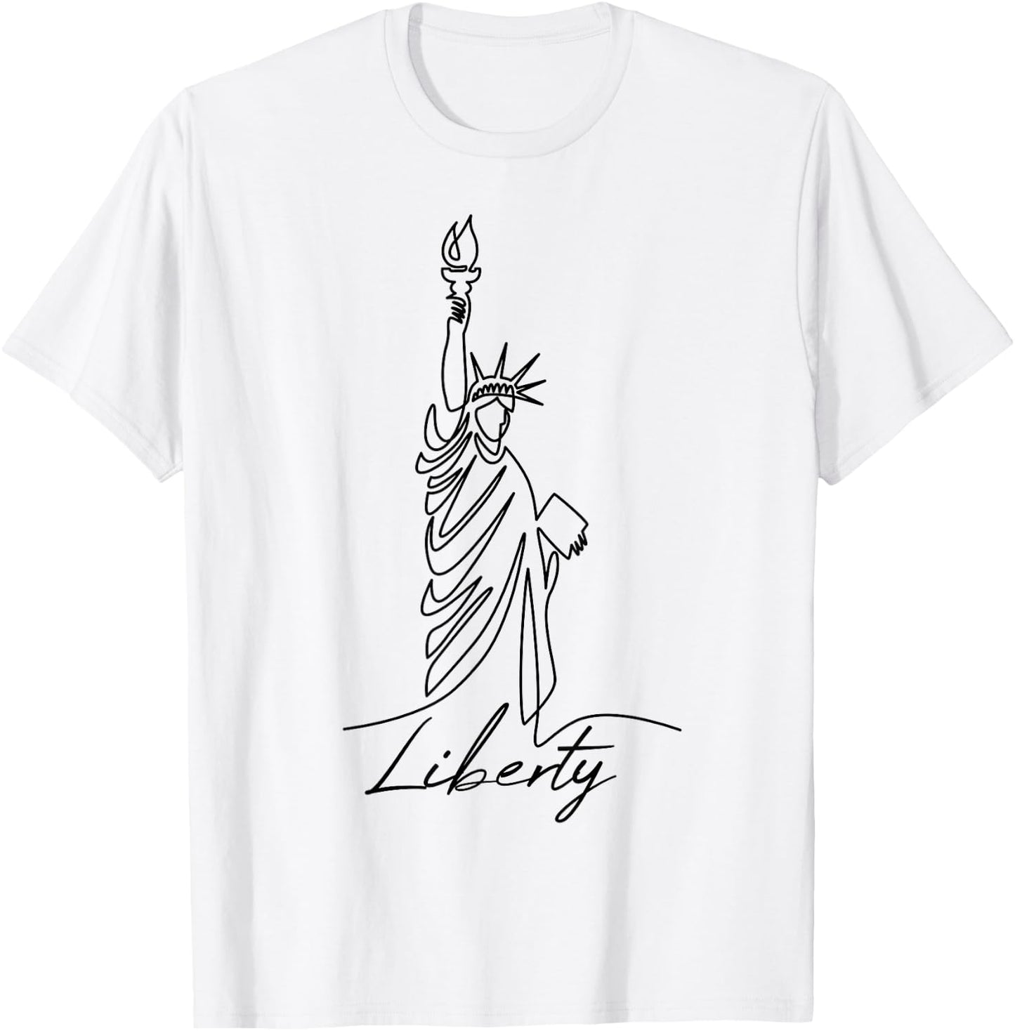 Statue of Liberty Hand Drawn One Line New Art Drawing York T-Shirt - T-Shirt | White
