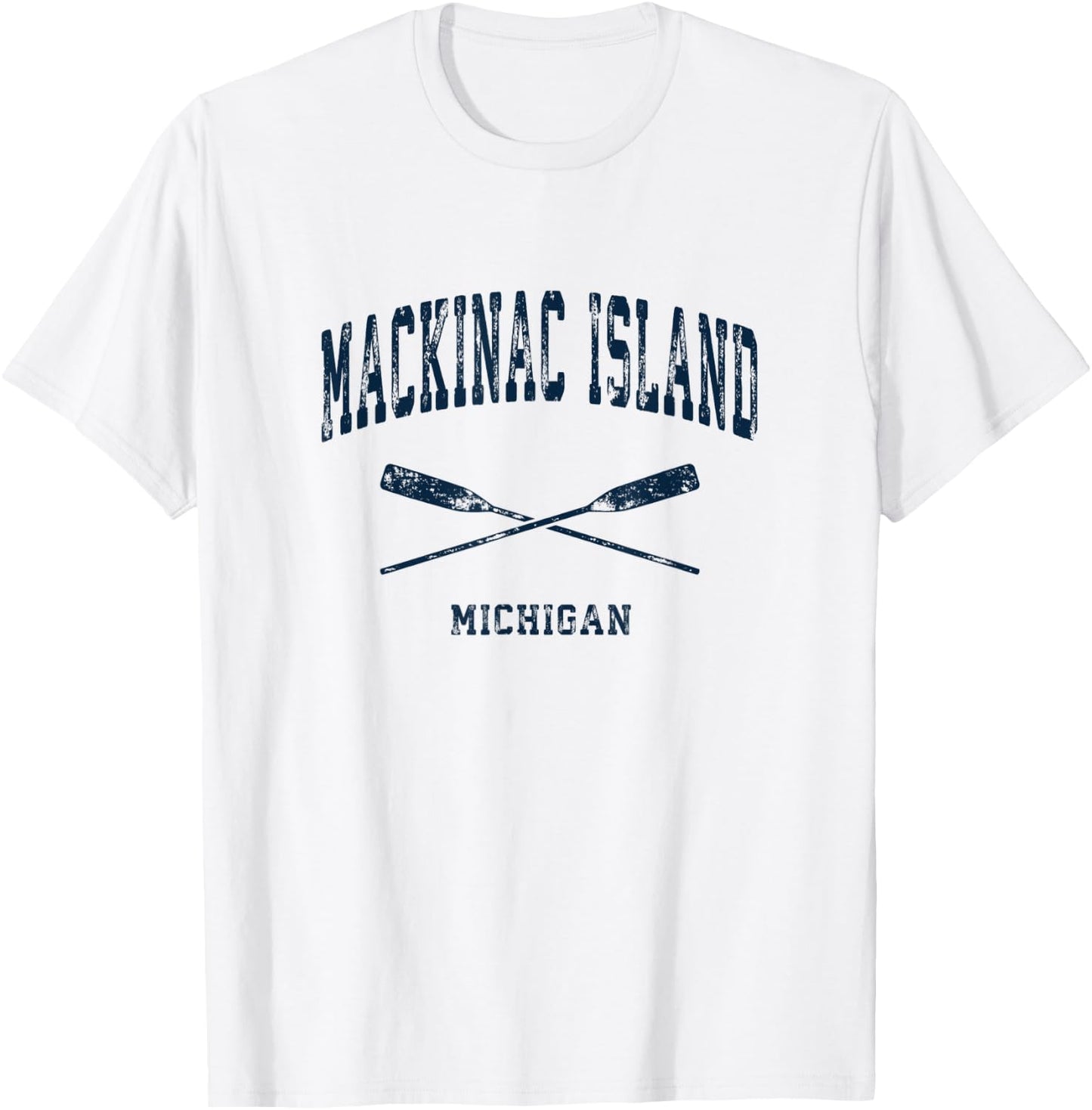 Mackinac Island Michigan Vintage Nautical Crossed Oars Navy T-Shirt - T-Shirt | White