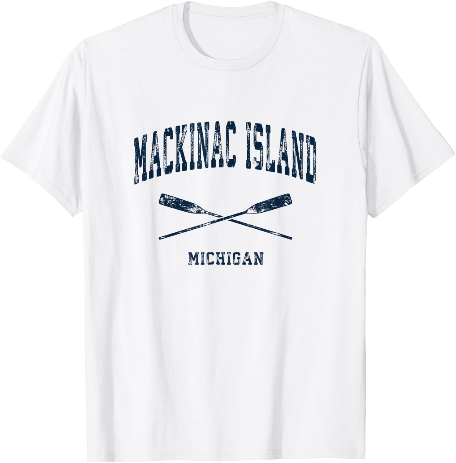 Mackinac Island Michigan Vintage Nautical Crossed Oars Navy T-Shirt - T-Shirt | White