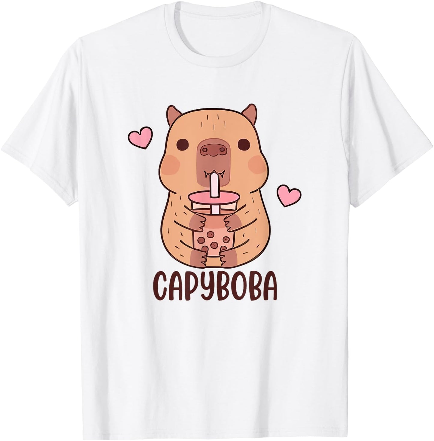 Funny Capybara, Capyboba Boba Milk Tea, Lovely Animal T-Shirt - T-Shirt | White